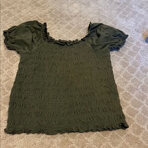 Nordstrom - Green Smocked Puff Sleeve Top